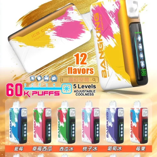 Bang King 60000 拋棄式電子煙｜LED 螢幕顯示 × 五檔冰度調節｜超長續航大容量・多款口味